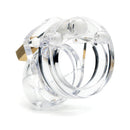 CB-X Mini Me 1.25 Inch Male Chastity Cage Clear in a stylish transparent design showing its compact structure.