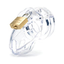 CB-X Mr Stubb Clear Male Chastity Cage with padlock for secure and comfortable wear.