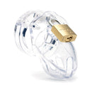 CB-X Mr Stubb Clear Male Chastity Cage with lock, featuring clear design for secure sensual restraint.