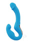 Harmony Duo App Controlled Strapless Strap on Vibrator Blue showcasing its ergonomic design and vibrant color.