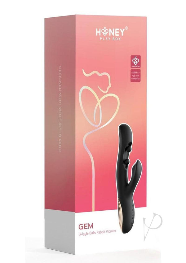GEM G iggle Balls Rabbit Vibrator Black by Honey Play Box packaging displaying the innovative design.