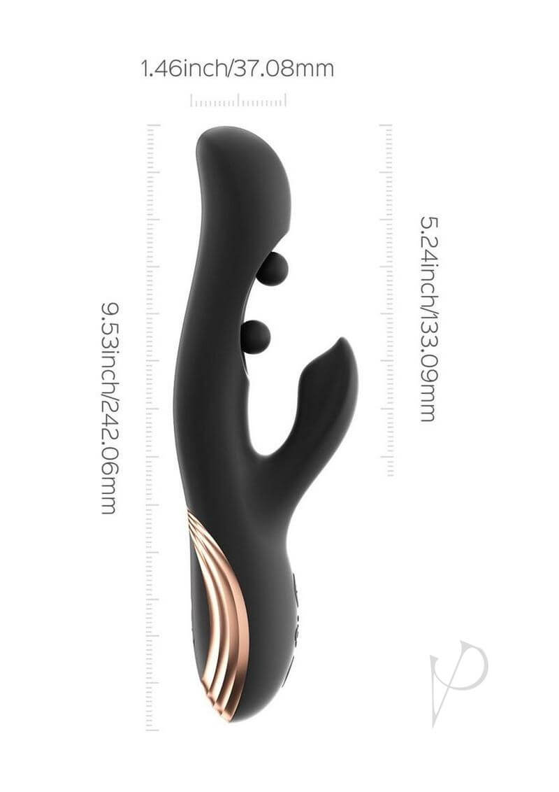 GEM G iggle Balls Rabbit Vibrator Black by Honey Play Box dimensions and design.