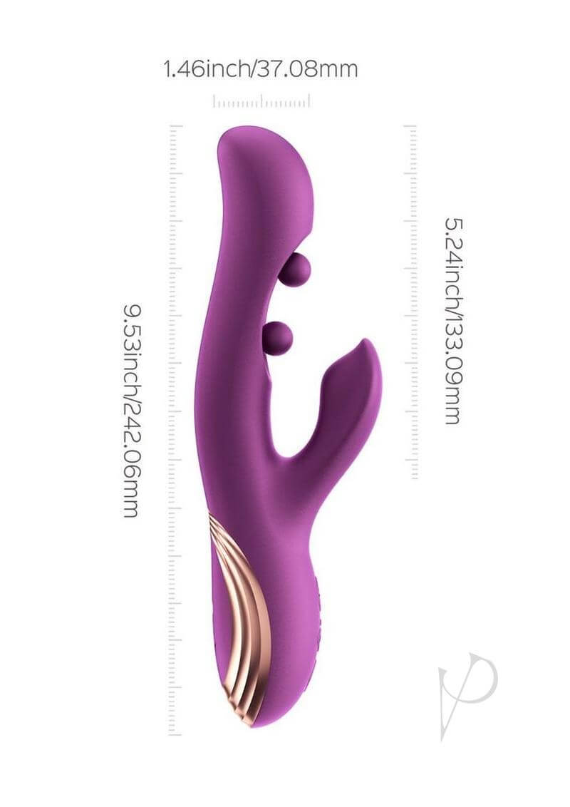 GEM G iggle Balls Rabbit Vibrator Purple by Honey Play Box dimensions and design overview.