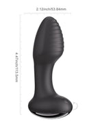 Honey Play Box Frenzy App Control Rotating Butt Plug Black with measurement details, showcasing its ergonomic design.