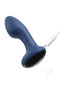 Frenzy App Controlled Rotating Anal Vibrator Blue with USB charging cable connected.
