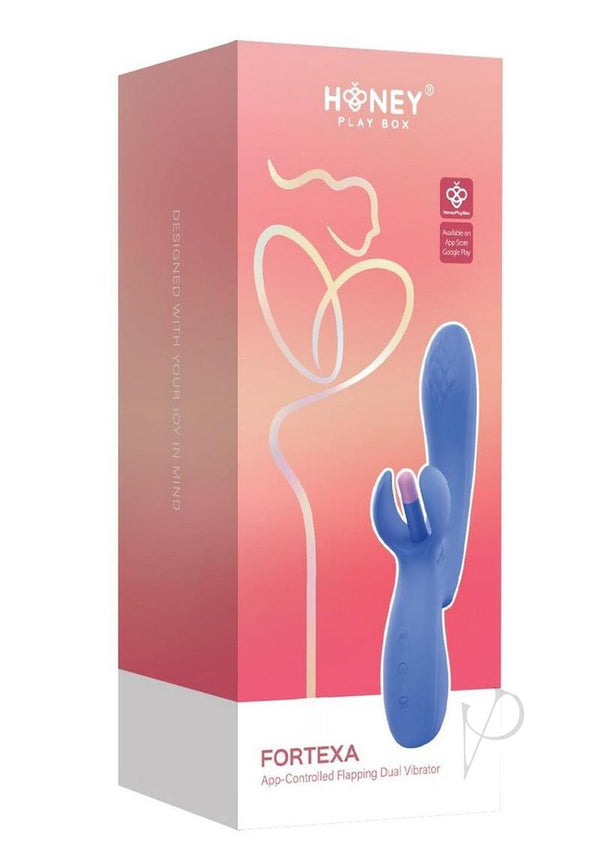 Fortexa App Controlled Flapping Dual Vibrator Blue by Honey Play Box packaging with sleek design.