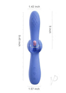 Fortexa App Controlled Flapping Dual Vibrator Blue with dimensions, showcasing its unique design for stimulation.
