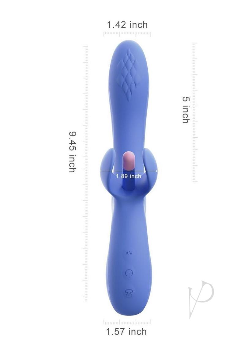 Fortexa App Controlled Flapping Dual Vibrator Blue with dimensions, showcasing its unique design for stimulation.
