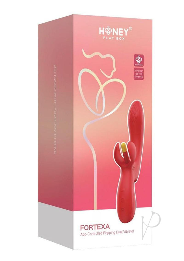 Fortexa App Controlled Flapping Dual Vibrator Red product packaging with vibrant design for intimate pleasure.