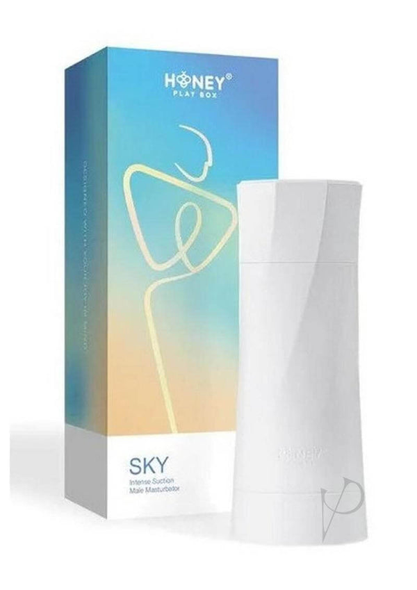 Sky Intense Suction Male Masturbator White by Honey Play Box featuring a sleek design and packaging.