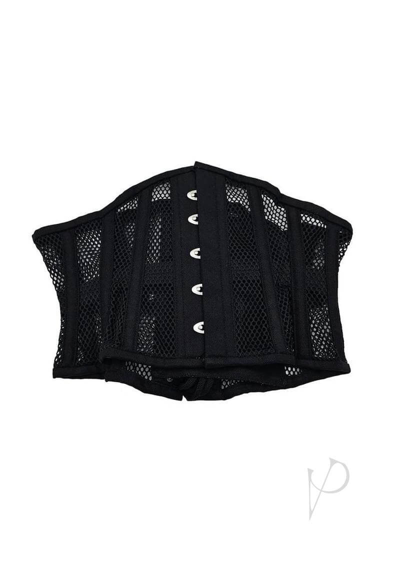 Rouge Mesh Corset Black Large XLarge showing a stylish black mesh design with cinched waistline for flattering silhouette.