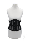 Rouge Mesh Corset Black Large XLarge displayed on a mannequin, showcasing its form-fitting design and mesh fabric.