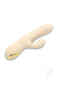 Velvet Thruster Powerful Thrusting Rabbit Vibrator Vanilla in a sleek design with textured body and gold accents.