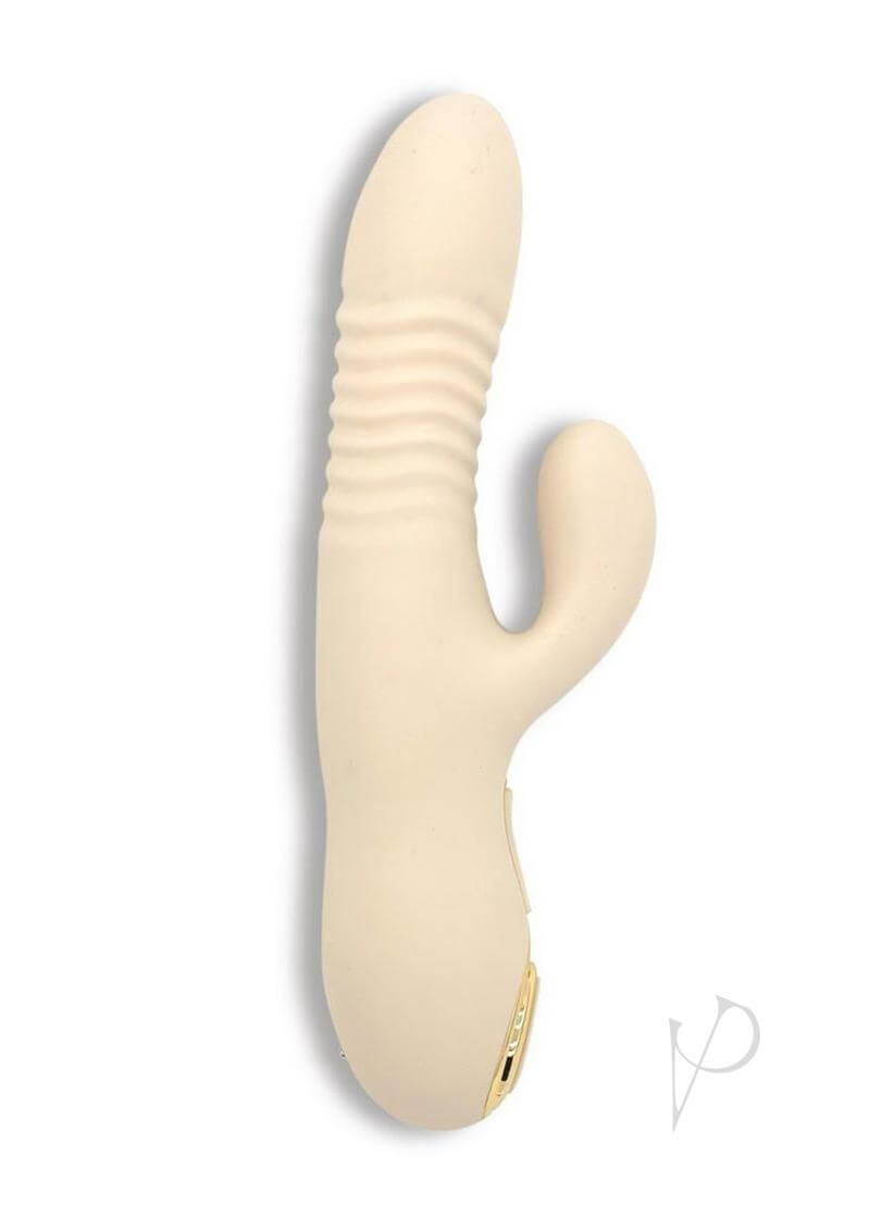 Velvet Thruster Powerful Thrusting Rabbit Vibrator Vanilla designed for pleasure and power in a handheld size.