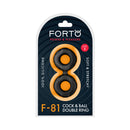 Forto F-81 Silicone Cock & Ball Double Ring Small Black packaging featuring soft and stretchy silicone design.