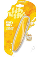 Edgy Veggies Kinky Corn Silicone Vibrator Yellow in playful packaging, showcasing the fun design and features.