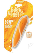 Edgy Veggies Carrot Cake Silicone Vibrator Orange in packaging, featuring a playful carrot design and pocket-size convenience.