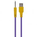 Purple USB cable with yellow connectors, featuring a 1/4 inch audio jack on one end.