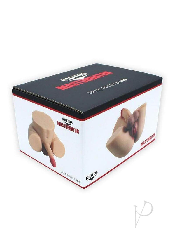 Kiotos Masturbator Silicone Dildo with Pussy and Ass Vanilla packaging box displaying product design.
