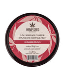 Earthly Body 3 in 1 Massage Candle 6 Oz Summer Fling in a sleek jar with hemp seed design.