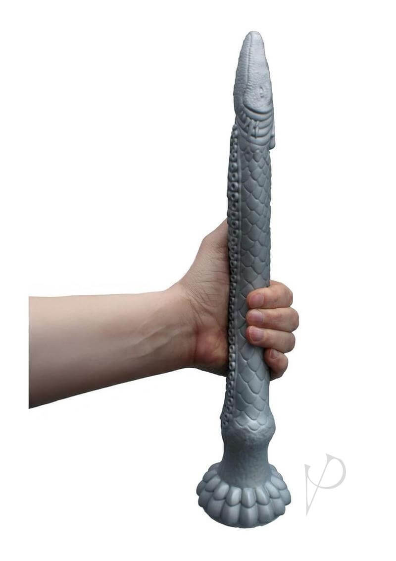 Kiotos Monstar Cox Silfang Silicone Cock Extra Long Dildo held in hand, showcasing its serpent-inspired design.