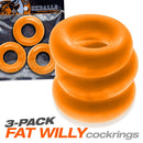 Oxballs Fat Willy 3-pack Jumbo Cockrings Orange, three thick grippy rings in vibrant orange color.