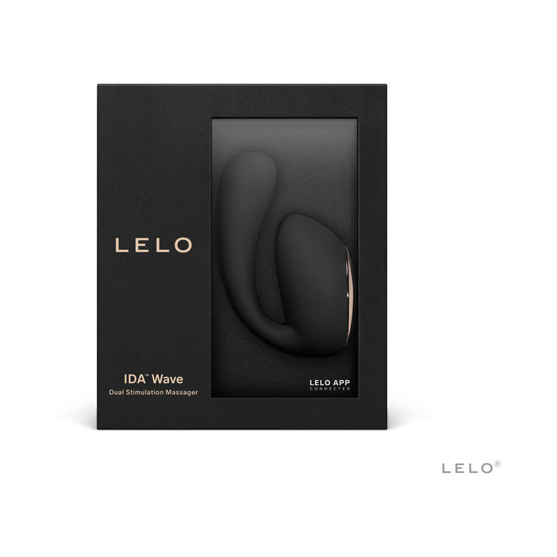 LELO IDA Wave Rechargeable Dual Stimulator Black in elegant packaging, showcasing the app-connected vibrator design.