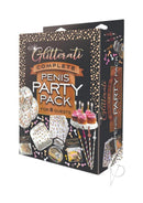 Glitterati Penis Party Pack Black and Gold for bachelorette parties and fun celebrations, includes decorations and tableware.