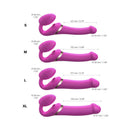 Strap-On-Me Multi Orgasm Strapless Strap-On Fuchsia XL sizes lineup showing dimensions for S, M, L, and XL.