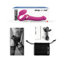 Strap-On-Me Multi Orgasm Strapless Strap-On Fuchsia XL package contents including toy, manual, and accessories.