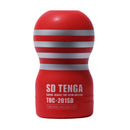 Tenga SD Original Vacuum Cup Masturbator Red design with red and white stripes for enhanced pleasure.