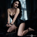 Master Series Goth Bondage Set Black Red featuring a model in gothic attire with striking black and red accents.