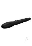 Ass-Sation Magic Wand Silicone Anal Vibrator Black with ribbed texture for pleasurable anal exploration.