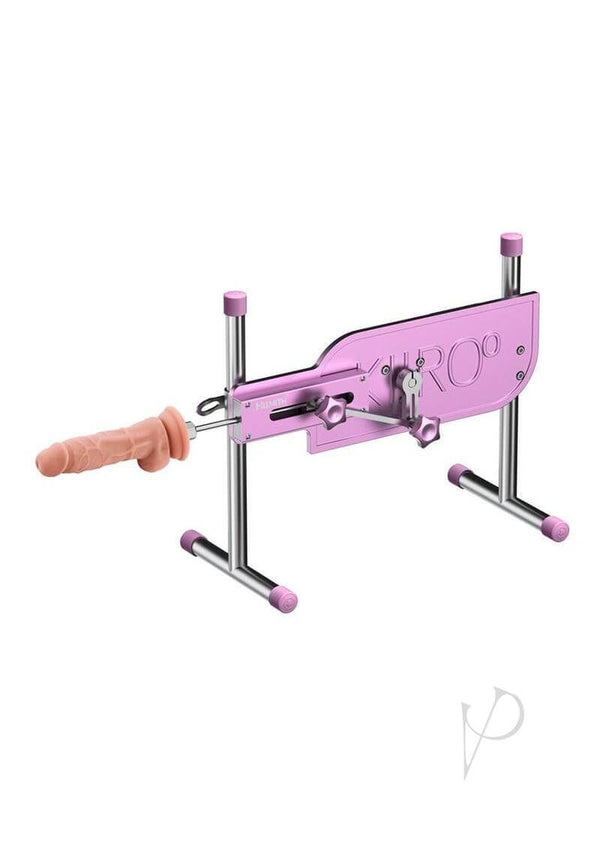 Kiiroo PleasureDrive Interactive Sex Machine Pink shown from the side with thrusting attachment.