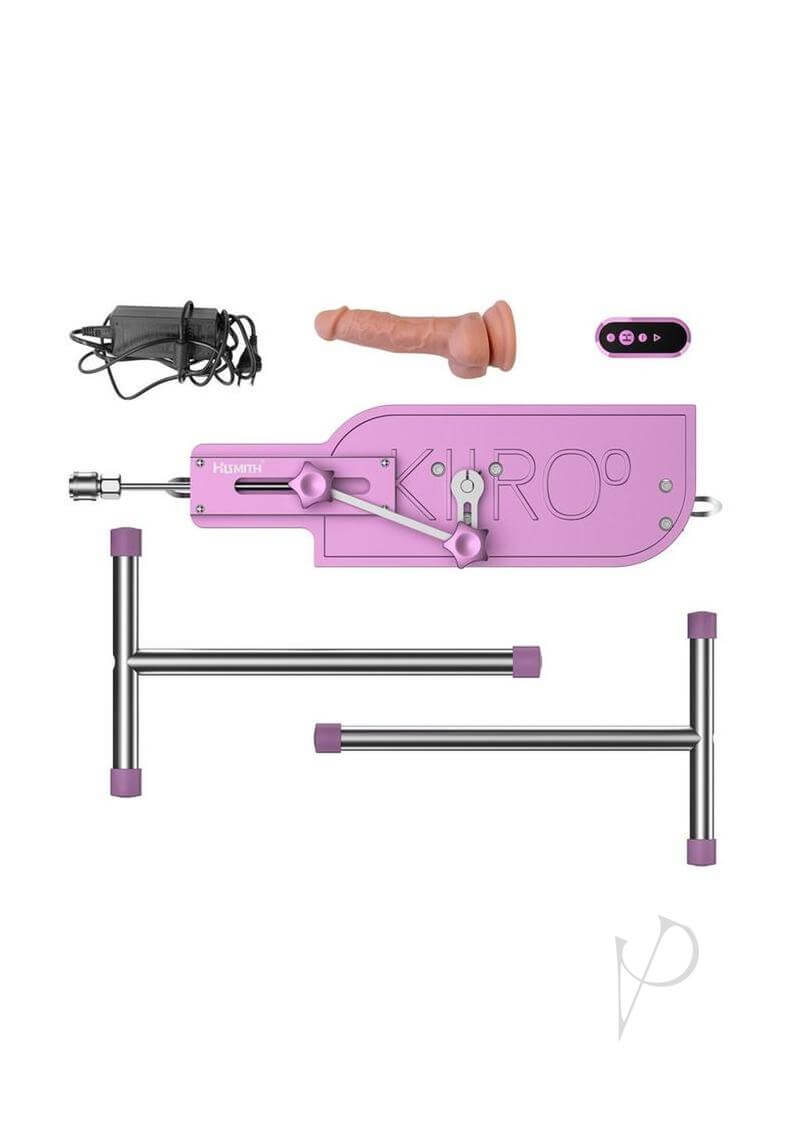 Kiiroo PleasureDrive Interactive Sex Machine Pink with remote, sturdy frame, and realistic attachment.