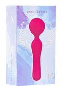 The Swan Sceptre Silicone Dual End Wand Massager Magenta in elegant packaging showcasing its design.