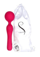 The Swan Sceptre Silicone Dual End Wand Massager Magenta with storage pouch and charging cable.