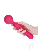 The Swan Sceptre Silicone Dual End Wand Massager Magenta held in hand, showcasing its body-safe design and curves.