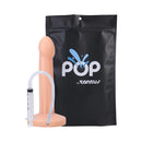 Tantus Pop 7.25 Inch Silicone Squirting Dildo Cream with syringe for realistic ejaculation play.
