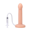 Tantus Pop 7.25 Inch Silicone Squirting Dildo Cream featuring a syringe for fluid release.