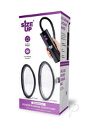Size Up Rechargeable Pussy Pump Two Chambers Black and Clear product packaging with rechargeable pump and cups.
