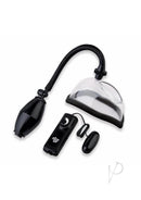 Size Up Classic Vibrating Pussy Pump Black and Clear with vacuum suction and remote control features.