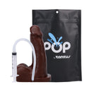 Tantus Pop N' Play Squirting Packer Dildo Espresso with vibrant design and syringe system for enhanced play.