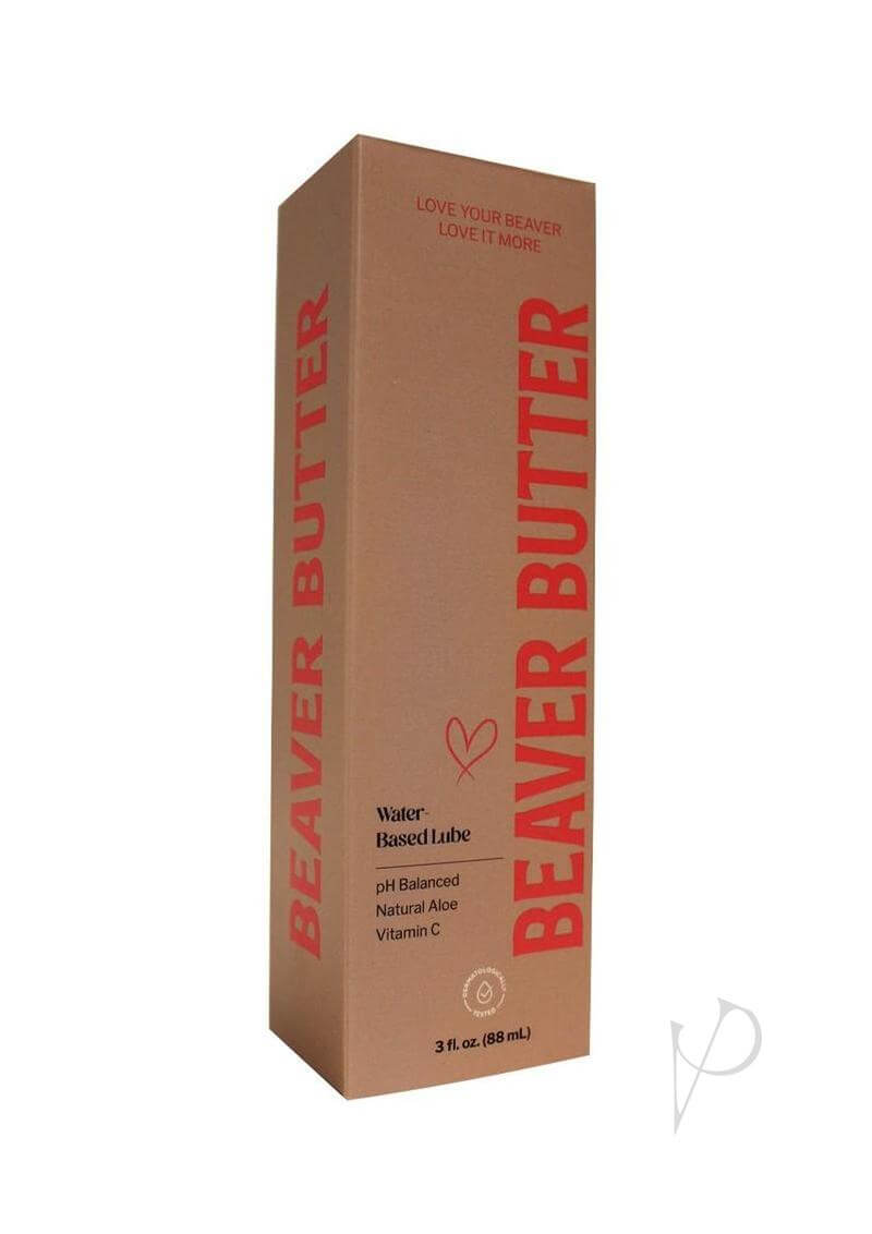 Beaver Butter Water Based Lube 3 Oz packaging with natural ingredients, perfect for enhancing intimacy.