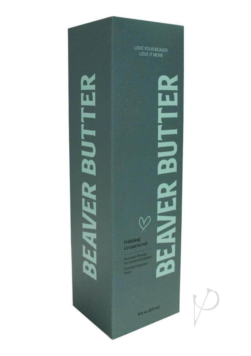 Beaver Butter Exfoliating Polish Cream Scrub 8 Oz packaging featuring a sleek design and natural ingredients.