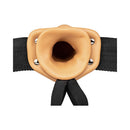 RealRock Realistic 6 Inch Hollow Strap-On Tan harness with a lifelike hollow dildo opening.