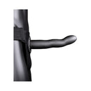 Ouch Curved 8 Inch Hollow Strap-On Gunmetal displayed on a harness for enhanced experience.