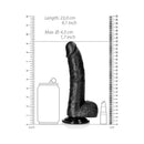 RealRock Realistic 8 Inch Curved Dildo With Balls Black showing length and diameter measurements.