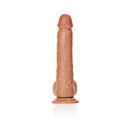 RealRock 10 Inch Realistic Suction Cup Dildo With Balls Tan showcasing realistic texture and design.