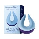 FemmeFunn Volea Silicone Fluttering Tip Vibrator Light Blue with packaging and design details.